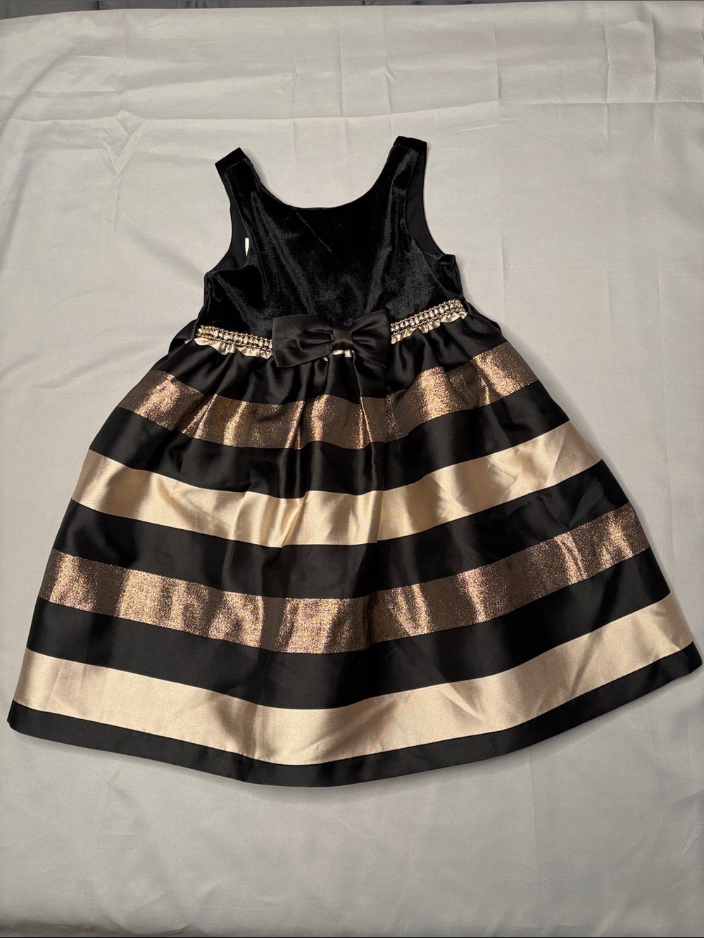 American Princess Black and Gold Striped Girls Party Dress 4T